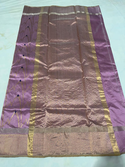 Elegant Lavender Pattu Silk Saree with Golden Zari Weaving