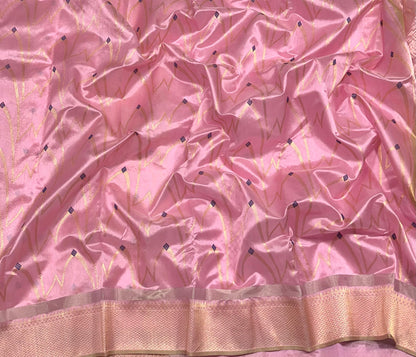 Pink Pattu Silk Saree with Gold & Navy Woven Design