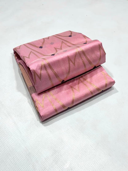 Pink Pattu Silk Saree with Gold & Navy Woven Design