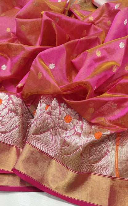 Radiant Pink & Gold Pattu Silk Saree with Intricate Embroidery