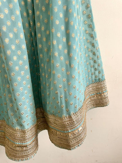 Sage Green Indian Designer Lehenga Blouse for Wedding Guest