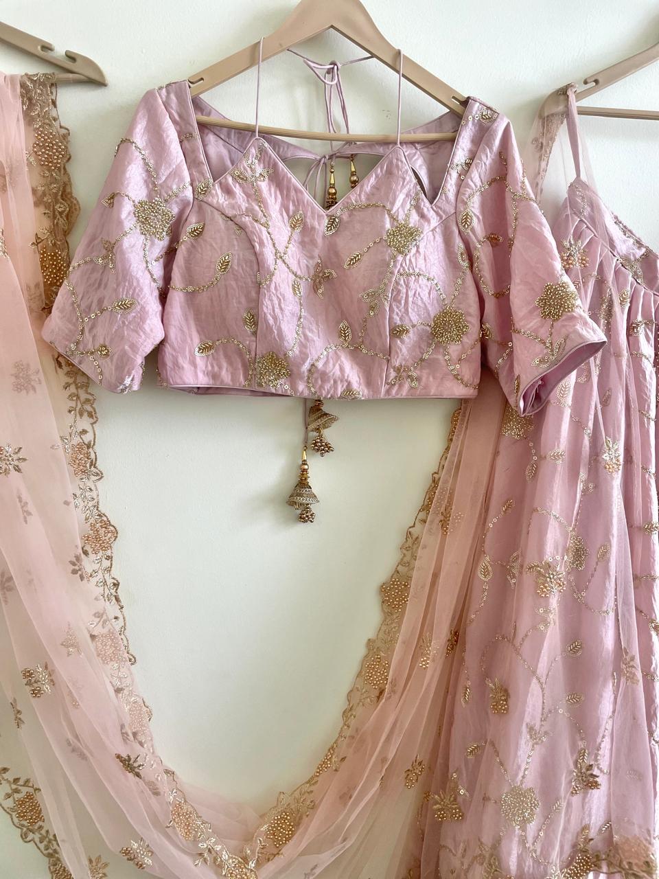 Elegant Blush Pink Embroidered Lehenga Set