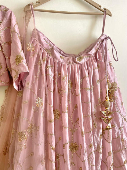Elegant Blush Pink Embroidered Lehenga Set