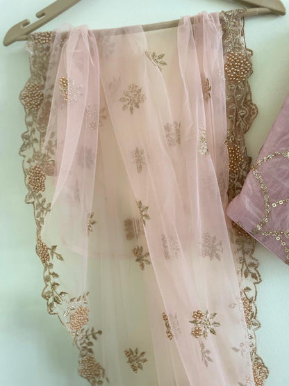 Elegant Blush Pink Embroidered Lehenga Set