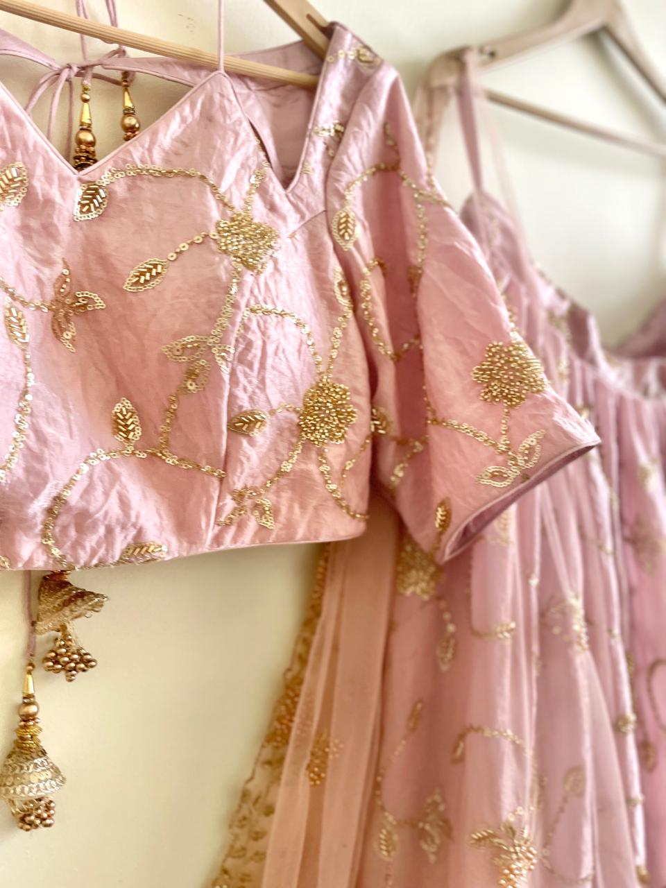 Elegant Blush Pink Embroidered Lehenga Set