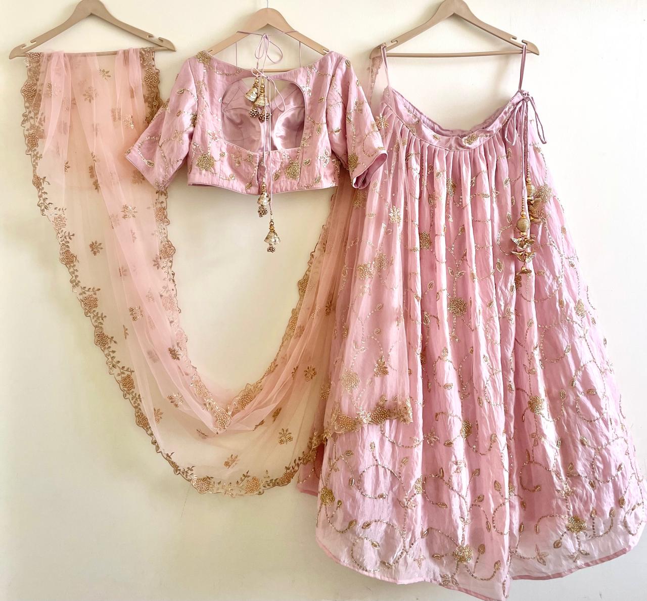 Elegant Blush Pink Embroidered Lehenga Set