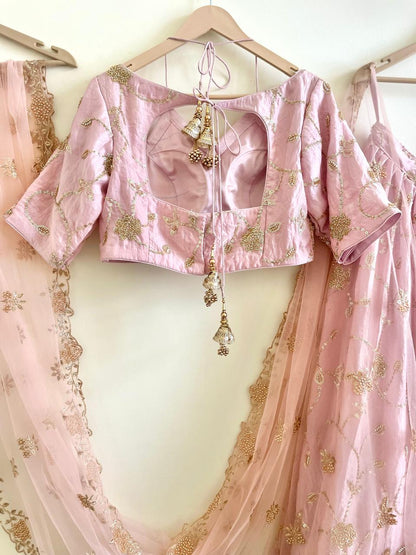 Elegant Blush Pink Embroidered Lehenga Set