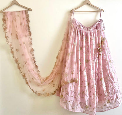 Elegant Blush Pink Embroidered Lehenga Set