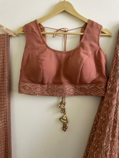 Dusty Rose Chikankari Lehenga Choli Set with Gota Work