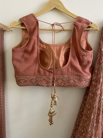 Dusty Rose Chikankari Lehenga Choli Set with Gota Work