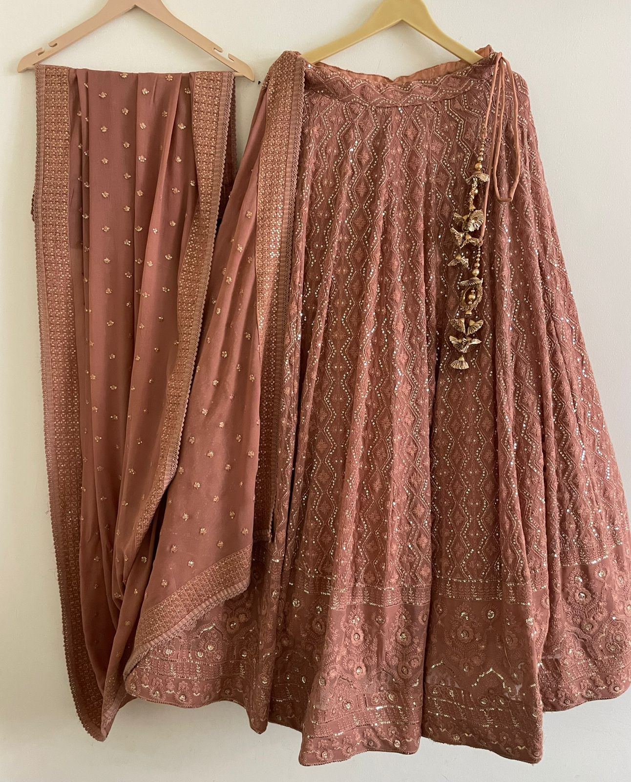 Dusty Rose Chikankari Lehenga Choli Set with Gota Work