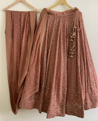 Dusty Rose Chikankari Lehenga Choli Set with Gota Work
