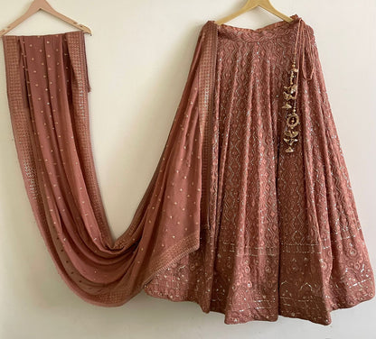 Dusty Rose Chikankari Lehenga Choli Set with Gota Work