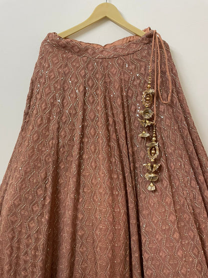 Dusty Rose Chikankari Lehenga Choli Set with Gota Work