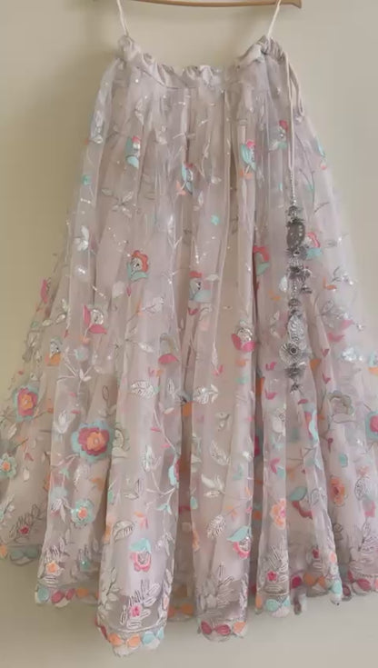 White Pastel Floral Embroidered Lehenga Set