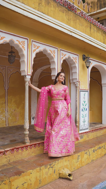 Radiant Pink Embroidered Lehenga Set