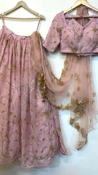 Pastel Pink Embroidered Organza Lehenga Set with Net Dupatta - Plus size Available
