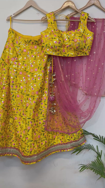 Lehenga for Haldi Function Indian Ethnic Embroidered Yellow Outfit