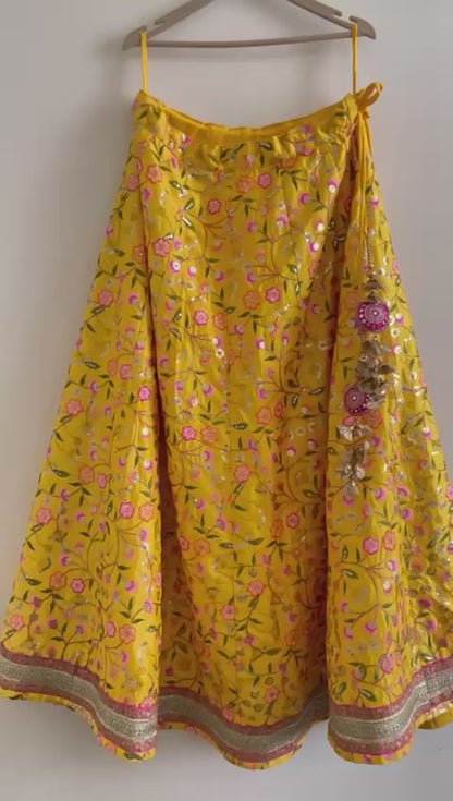 Sunshine Yellow Embroidered Lehenga Set with Pink Dupatta