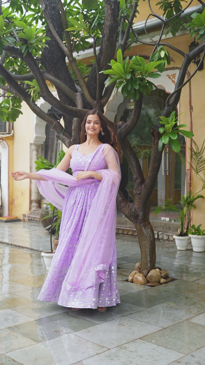 Lavender Mirror Embroidered Lehenga Set