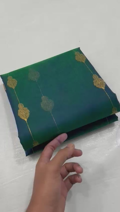 Peacock Blue & Green Katan Silk Saree with Zari Work