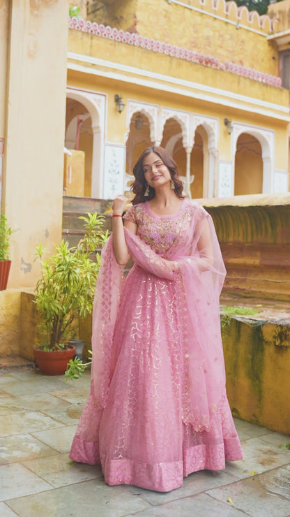 Elegant Pink Embroidered Lehenga Set