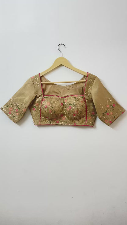 Golden blouse embroidered designer top for ladies