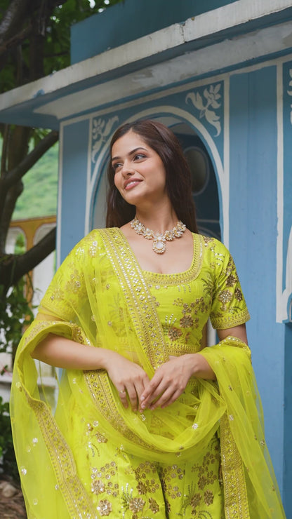 Neon Yellow Embroidered Lehenga Set